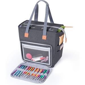 LUXJA Knitting Tote Bag, Yarn Storage Bag for Carrying Projects, Knitting Needles, Crochet Hooks and Other Accessories, Gray (Medium)
