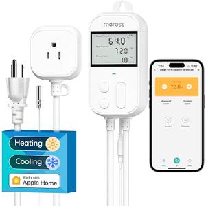 meross Smart Temperature Controller 15A 1800W, Smart Wi-Fi Thermostat Controlled Outlet Plug Works with Apple Home, Alexa, Google Home for Heating Cooling Homebrew Fermentation Reptiles Greenhouse