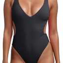 geluboao One Piece Swimsuits for Women Sexy V Neck Cutout Adjustable Push Up Tummy Control High Cut Thong Bathing Suit,XXL