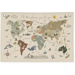 Wheatwin World Map Bannr for Kids, World Maps for Wall, World Map Cute Animal Educational Tapestry Wall Hanging Banner Flag Decor for Kids Room Classroom 20x30 (Updated)