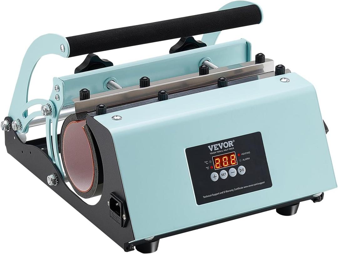 VEVOR Tumbler Heat Press Machine, 11-30oz Mug Press, Heat Up Fast and Even, Tumbler Press with Sublimation Paper, Tape and Gloves, Temp and Time Setting, for Sublimation Tumblers, Cups, Mugs, Green
