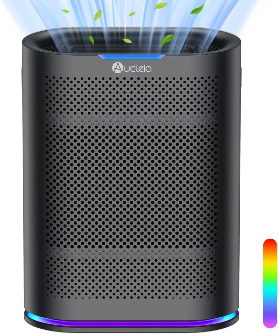 Air Purifiers for Home Large Room Cover 2,100 Ft,Home Air Purifier with Air Quality Monitor & Aromatherapy,Auto H13 Air Purifier Removes Pets Hair Dust Smoke Odor,with 7 Colors Light(Black)