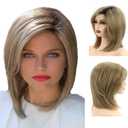 Andongnywell Blonde Wig Short Bob Human Hair Lace Front Wig Bobo Straight Wig Hair for Black Women Density Wig (Golden,One Size)