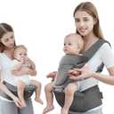 Baby Carrier with Hip Seat, Baby Carrier Newborn to Toddler, 6-in-1 Ways to Carry, All Seasons, Adjustable Baby Holder Carrier for Breastfeeding(Grey)