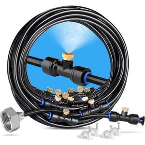 homenote Misting Cooling System 75FT (23M) Misting Line + 28 Brass Mist Nozzles + Brass Adapter(3/4") Outdoor Mister for Patio Backyard Garden Greenhouse Watering