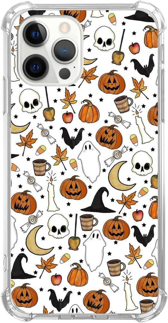 Ricin Relun Autumn Fall Leaves Moon Pumpkin Pattern Case for iPhone 16 Pro Max, Retro Halloween Funny Pumpkin Case for Girls Women Men, Unique Trendy TPU Bumper Cover
