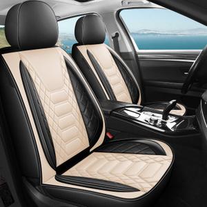 FREESOO Universal Full Seat Covers, Waterproof Faux Leather Automotive Seat Covers with Carbon Fiber Texture Seat Belt Pads, Anti-Slip Airbag Compatible Car Seat Covers for Cars SUVs Trucks