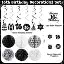 16th Birthday Party Decorations for Boys, Black White 16th Party Supplies with Hide The Car Keys Banner Black 16th Number Balloons Happy 16th Birthday Banner Cake Topper for Boys Girl Birthday Decor
