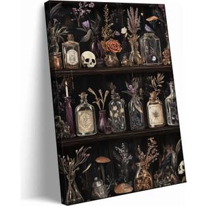 Gothic Witchy Canvas Wall Art Apothecary and Potion Bottles Picture Wall Decor Dark Academia Decor Witch Poster Tarot Aesthetic Painting Print Artwork for Living Room Bedroom Witchcraft Home Decor, 24"L x 16"W