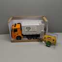 DOUBLE E Benz Licensed Remote Control Garbage Truck Electric Recycling Toy Set with Trash Bin Real Lights Rechargeable Waste Management Trash Truck Toys Gift for Kids