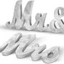Adeeing Vintage Style Silver Glitter Mr and Mrs Signs for Wedding Sweetheart Table, Wooden Freestanding Letters, Photo Props, Rustic Decoration, Anniversary Shower (Large)