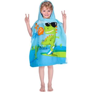 Hooded Kids Beach Towels - Toddler Bath Towel Girls Boys Swim Cover-ups for Ages 1 to 6 Kids Pool Towels Quick Dry Lightweight Soft Microfiber Poncho Towel 24x23(Skating Dino)