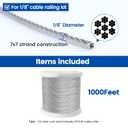 Muzata 1000ft 1/8" T316 Stainless Steel Cable Railing Wire Rope WR02
Fits 1/8" Cable Railing System, For Both Deck & Stairs, 7×7 Strands, 1800 lb Breaking Strength, T316 Marine-grade Material