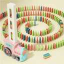 Domino Train Toys for Girls 3+ Year Old: Kids Stacking Dominoes Games - Montessori Toy Toddler 3-5 Boys ages 4-8 - Interactive Autism Fine Motor Activities Birthday Gift Stocking Stuffer 4 5 6 Yr Olds (Sakura Pink)