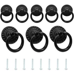 8 Pack Vintage Bronze Drop Ring Knobs Hardware Furniture Drawer Pull Ring Single Hole Knobs(Black)
