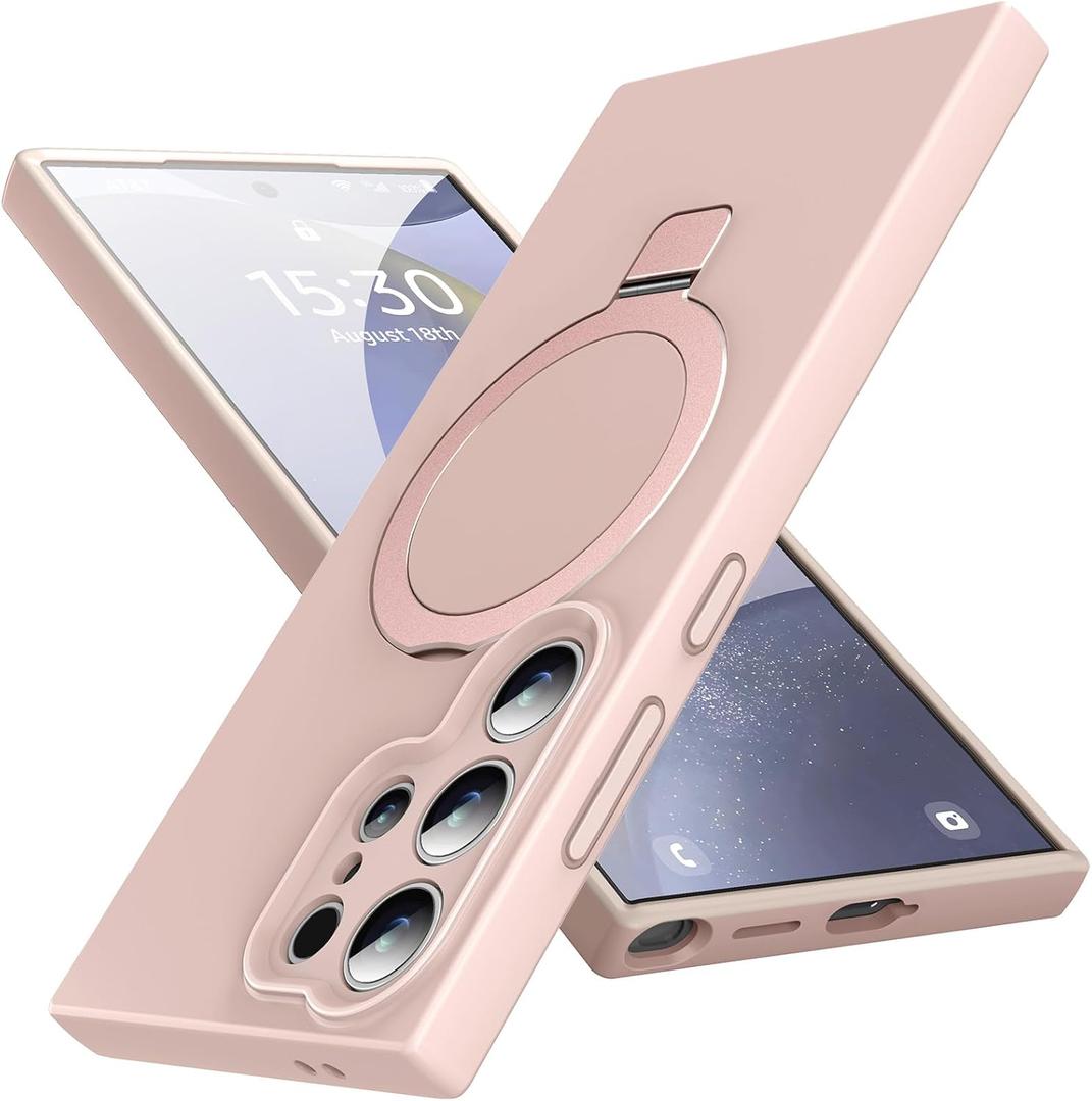 Mag-Ring for Galaxy S25 Ultra Case, Liquid Silicone [Moisturizing Factor] Exreme Soft Slim Phone Case with Stand [Compatible with MagSafe] for Samsung Galaxy S25 Ultra 6.9" Men Women, Pink