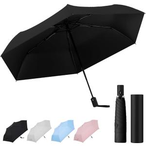 Auto Open Close Umbrella - Ultra Light Compact Travel & Backpack Size for Women and Men, UPF 50+ Eco-Friendly Sun Protection & Windproof Rain Umbrella with UV Defense (Black-1)