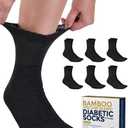 Pembrook Bamboo Viscose Diabetic Socks for Women & Men - 5 Pairs Ankle Diabetic Socks for Men 9-12 for Swollen Feet & Neuropathy | Moisture Wicking | Black