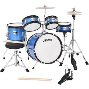 VEVOR Kids Drum Set, 5-Piece 14 in Junior Drum Sets, Beginner Drums Set with Adjustable Throne, Cymbal & Two Pairs of Drumsticks, Musical Learning Drums Instruments Kit, for Children Ages 6-13 (Blue)