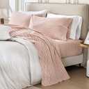 PURE ERA Pink Gingham Sheets Set 100% Washed Cotton Linen Like King Size | Breathable Soft Lightweight, 4 Pieces, Pink Plaid Checkered Bed Sheets, 15" Deep Pocket, Gingham Farmhouse Bedding
