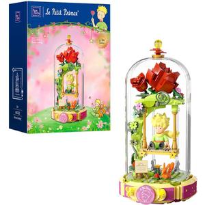 Le Petit Prince Building Block Set Rose Swing Collectible Model Creative DIY Dust Cover Decorative Piece Storytelling Minifigure Adults and Kids Home Decor