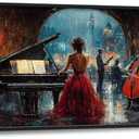 Music Piano Large Wall Art Cello Performance Pictures Wall Decor Musician Canvas Hotel Print Painting Modern Artwork Home Decoration for Dining Living Room Bathroom Bedroom Office Framed 60"x30"