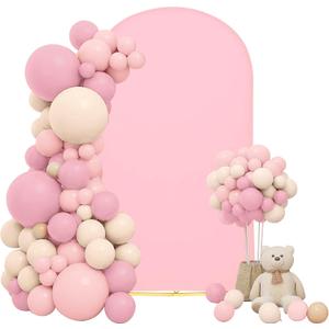 Wedding Arch Cover 6.6FT Pink Spandex Fitted Arch Cover Backdrop Cover Round Top Stand Covers Double-Side Chiara Cover for Wedding Banquet Birthday Party Ceremony Baby Shower Decoration