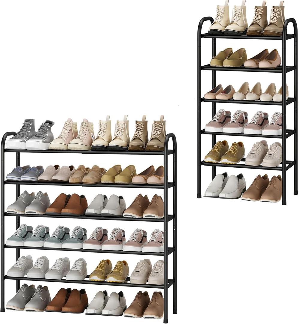 STO STO Expandable Shoe Rack, 5Tier Metal Shoe Rack for Closet, Up to 24 Pairs Adjustable Shoe Rack Storage for Front Door Entrance, Free Standing Shoe Rack Organizer for Entryway, Black