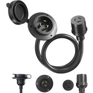 30 AMP Lock RV Shore Power Inlet,30AMP RV Plug,RV Electrical Outlet with 3 Stainless Steel Pins and Screws,NEMA L5-30P,30Amp to30 amp RV Adapter,Black 10AWG Wire