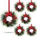 6 Pcs 3 Inch Christmas Wreaths for Cabinet Artificial Cedar Swags Wreath with Red Berries Pine Needles for Xmas Kitchen Front Door Winter Xmas Hanging Wreaths for Christmas Farmhouse Home Decorations