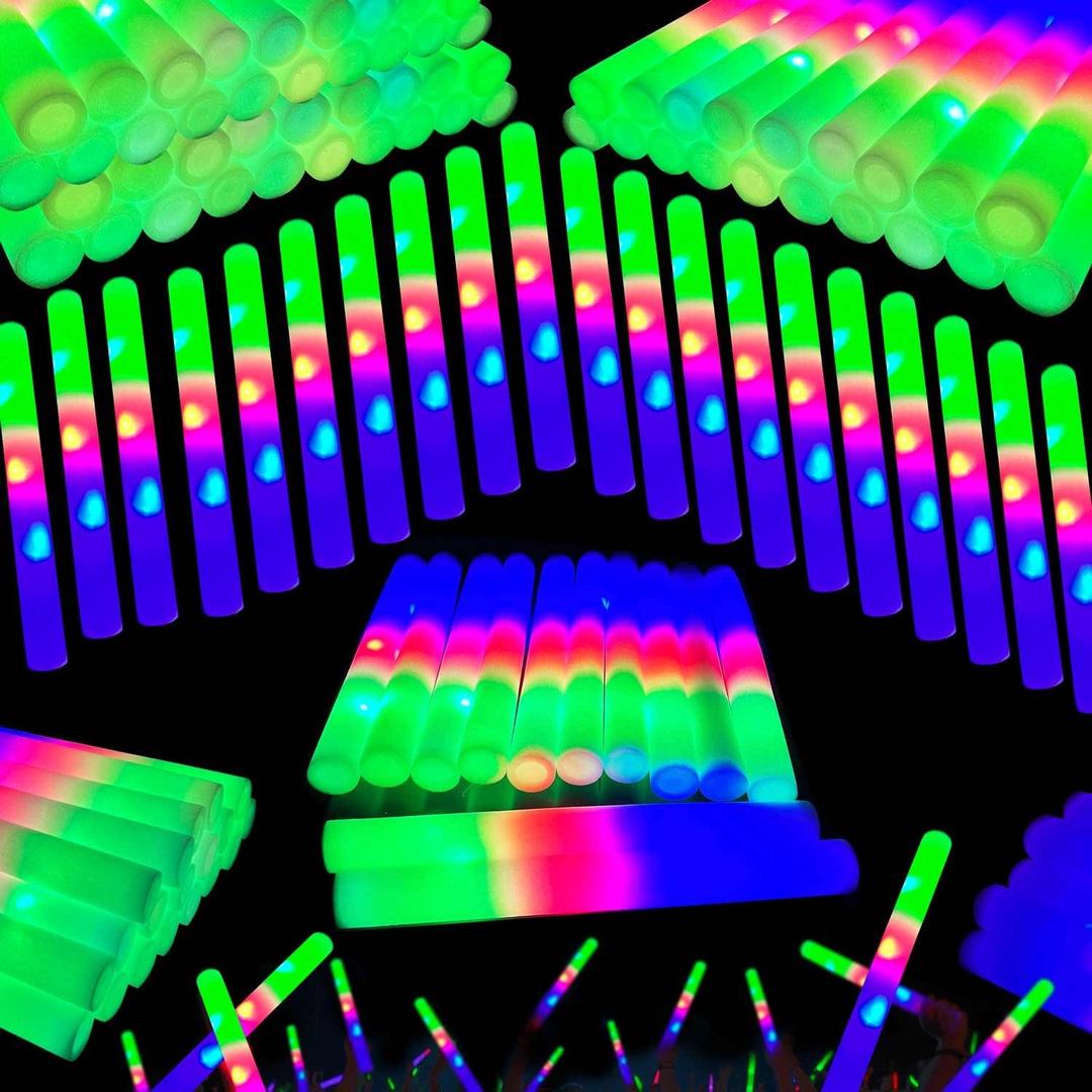 130-Pack Premium LED Foam Glow Sticks Bulk  Wedding Glow Sticks for Reception, Foam Lights Up Sticks, Party Supplies for Adults, Glow Party Favors, Lighted Foam Rods, DJ Club Event Glow Stick.