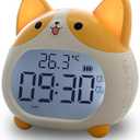 AVEKI Alarm Clocks for Kids - Cute Dog Clock with Night Light, 6 Alarm Tones, Snooze, Timer, Date and Temperature Display - Rechargeable Battery Operated Digital Clocks for Bedroom Kids Room (Corgi)