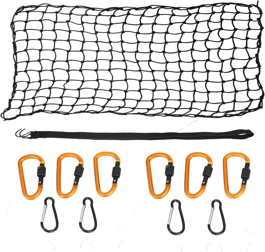 Cargo Net for Pickup Truck Bed 2 X 3 Foot Stretches to 4 X 6 ft, Heavy Duty Truck Bed Net with 3x3 Small Mesh & 10pcs Carabiners Hooks Compatible with Ford, Dodge RAM, Chevy, Toyota