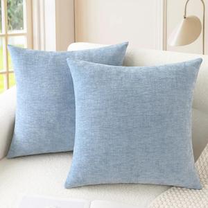 CaliTime Throw Pillow Covers Decorative 18 X 18 Inches Pack of 2 Cozy Chenille Cushion Cases for Couch Sofa Bed Living Room Home Baby Blue