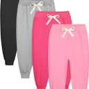 Resinta 4 Pack Toddler Girls Sweatpants Girls Athletic Jogger Pants with Drawstring Pockets Kids Casual Pull On Pants (5-6 Years, Black, Light Grey, Pink, Hot Pink)