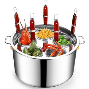 Pasta Cooker Insert Set Stainless Steel Pasta Pot With Strainer Basket Multipots Cooking Tool For Noodles Dumplings Pasta For Home Kitchen Restaurant,5 Holes