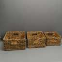 3 Pack Natural Water Hyacinth storage basket with Handle, Rectangular Wicker Basket for Organizing, Decorative Wicker Storage Basket for Living Room, 3 Mixed Sizes
