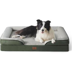 Bedsure Orthopedic Dog Beds Large Sized Dog - Washable Large Dog Cat Bed Waterproof, Comfort Dogs Couch Sofa with Washable Removable Cover, Pet Bed with Nonskid Bottom, Boreal Canopy Green, 35"