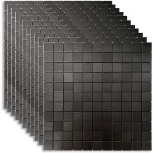 XUANINY 11-Sheet Peel and Stick Backsplash Tiles, Brushed Aluminum Surface Metal Mosaic Sticker for Kitchen Wall (11.41"x11.41") (11, Black Brushed)