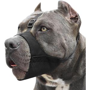 Mayerzon Pitbull Muzzle, Soft Dog Muzzle with Anti-Slip Strap for American Bully Bulldog Boxers Rottweilers, Fabric Mouth Guard for Medium Large Short Snout Dog Anti Biting Chewing, Allow to Drink