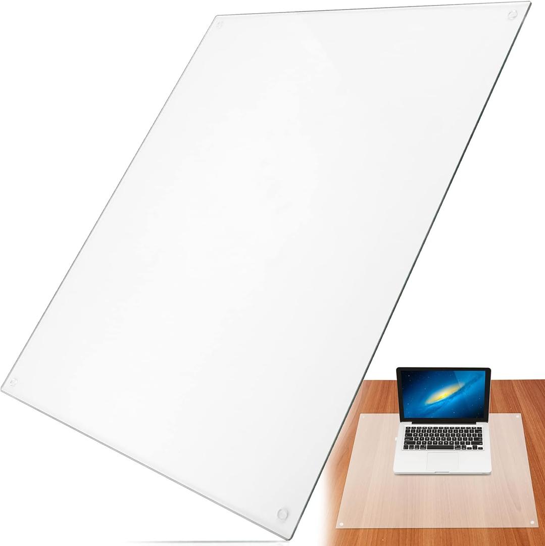 IMPRESA Clear Tempered Glass Desk Mat - 19 x 24 in, Clear - Table Protector & Desktop Mat for Office Accessories with Dry-Erase Surface & Preinstalled Rubber Feet