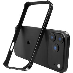 New Aluminum Frame Metal Bumper Frame Slim Hard Case Cover for iPhone17/Pro MAX, Metal Frame with Soft Inner Bumper, Raised Edge Protection (Black, for iPhone17Pro Max)