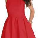 FANCYINN Women Short Dress Sexy Spaghetti Strap Backless Mini Casual Dress Halter Dresses Homecoming Dresses (Red, S)