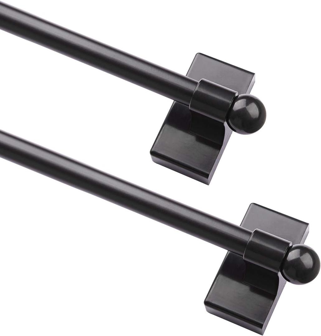 Multi-Use Adjustable Magnetic Curtain Rods for Doors, Windows, Tool Boxes, 16-28 Inch, Easy Installation, 2-Pack, Black