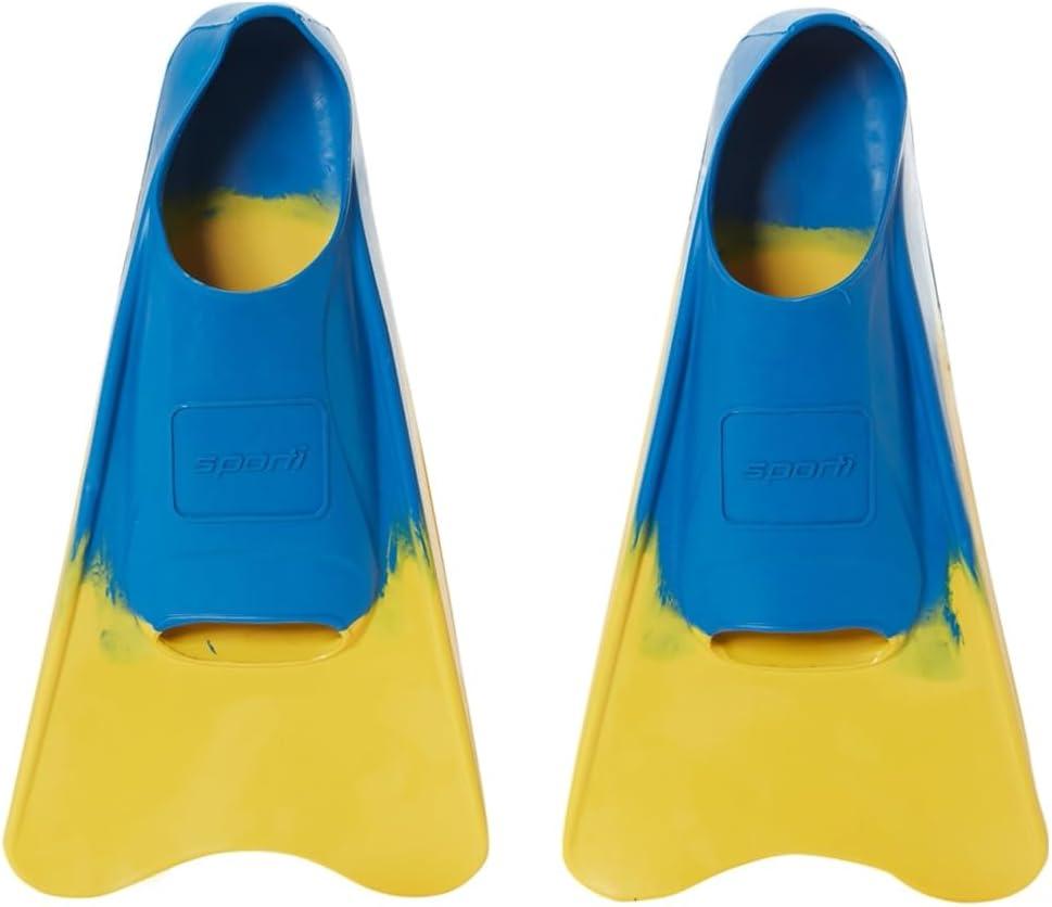 Sporti Adult-Kid Short Swim Fins for Pool Lap Swimming, Floating Fins for Swimming & Snorkeling, Swim Flippers for Training (Youth 4-5 / Women's 6, YellowBlue)
