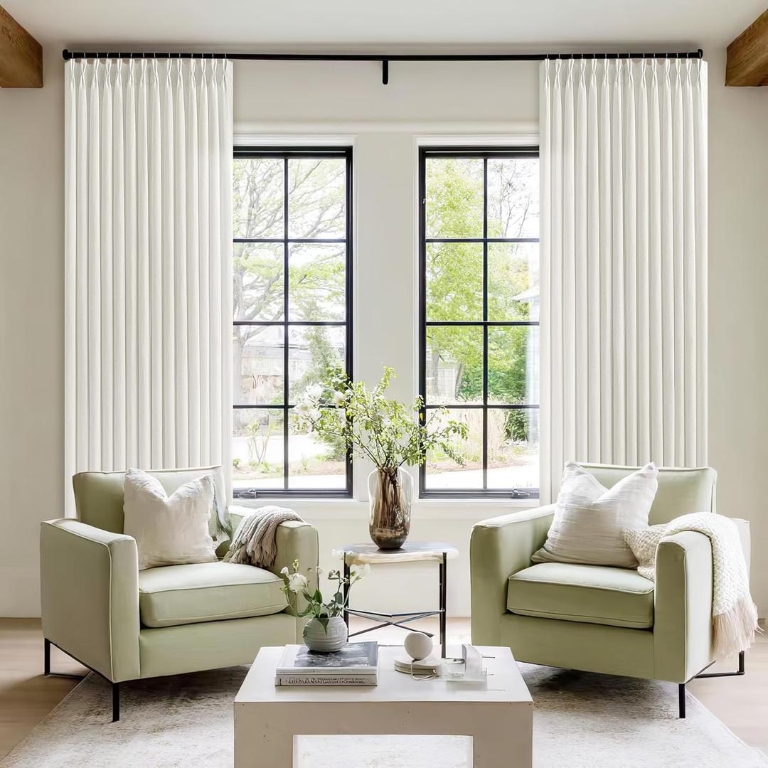 Cream Ivory Patio Sliding Door Curtains 70 Width 102 Inches Long Pinch Pleated Curtain Drape with Hooks Rings Light Filtering Semi Sheer Extra Wide 70x102 Curtain Panel for Living Dining Room 1 Panel (Natural)