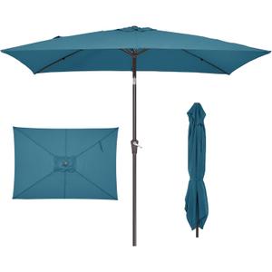 JEAREY 6.5x10 ft Rectangular Patio Umbrellas Rectangle Outdoor Umbrella with Push Button Tilt and Crank, Market Table Umbrella 6 Sturdy Ribs UV Protection for Poolside Garden Backyard Deck, Lake Blue