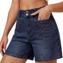 EMMIOL Bermuda Jean Shorts for Women Long Knee Length High Waisted Stretchy Cotton Jorts with Pockets Denim Summer Clean Fit (Black)