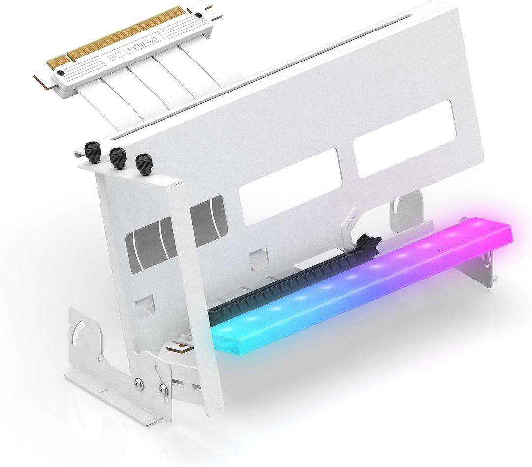 EZDIY-FAB PCIe 4.0 GPU Mount Bracket with ARGB LED Module, Multi-Angle Adjustment with All White Riser Cable, Compatible to RTX4090, 4080, 4070ti - White