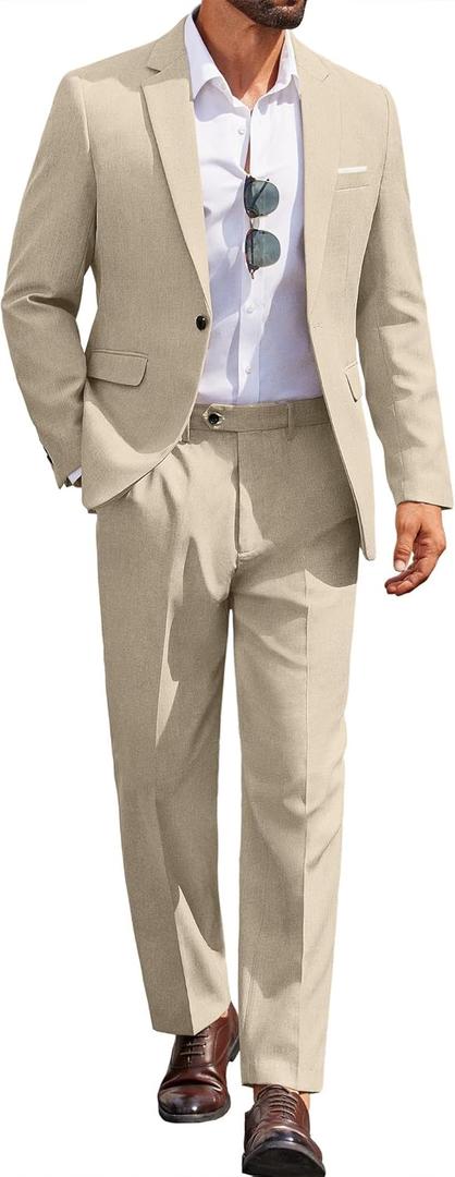 COOFANDY Men Suits Classic Fit 2 Piece Suit Set One Button Casual Blazer Wedding Bussiness Suit Separates (S)